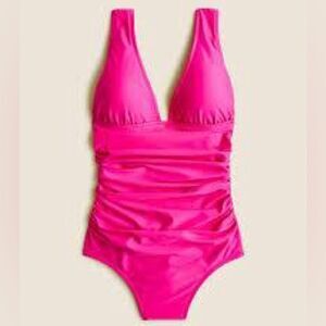 J. CREW Ruched V-Neck One Piece Swimsuit Pink *NEW*